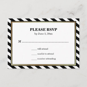 Noir Blanc Or moderne Glam Grilles Mariage RSVP