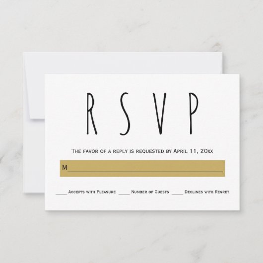 Noir, blanc, or typographie mariage moderne RSVP (Devant)