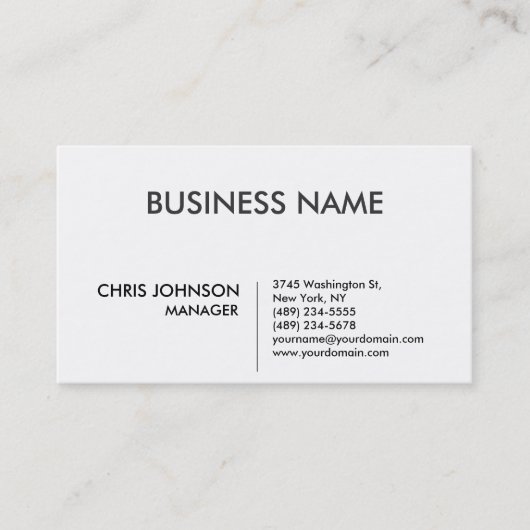 Noir & Blanc Plain Carte de visite moderne (Devant)