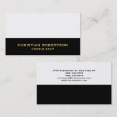 Noir Blanc Plain Moderne Consultant Carte de visit (Devant / Derrière)