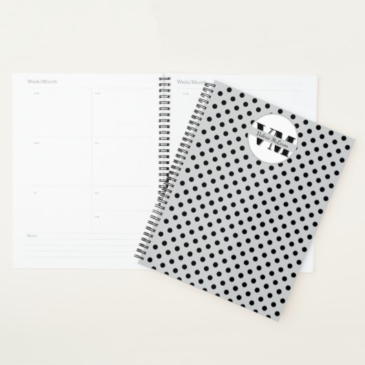Noir blanc Polka Dot Monogramme 2026 Planner perso (Devant avec enveloppe)