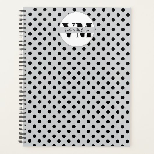 Noir blanc Polka Dot Monogramme 2026 Planner perso (Devant)