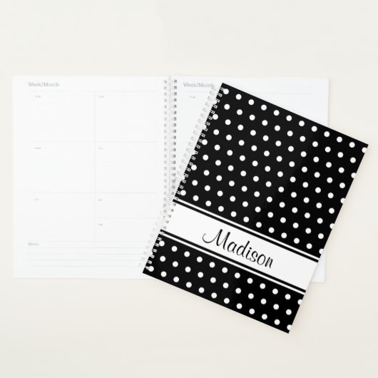 Noir blanc Polka Dot Stripe Nom du script (Devant avec enveloppe)