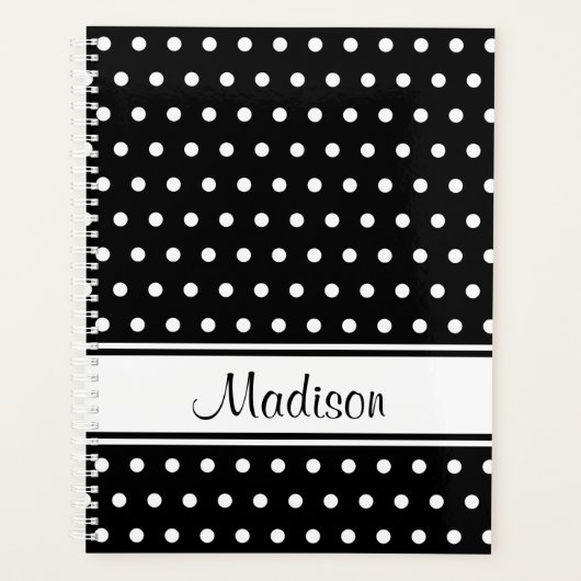 Noir blanc Polka Dot Stripe Nom du script (Devant)