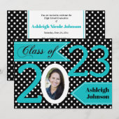 Noir Blanc Polka Point Photo Invitation (Devant / Derrière)