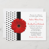 Noir blanc Polka Pot rouge Faire-part de mariage m (Devant)