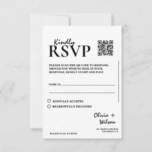 Noir & Blanc QR Code Mariage RSVP (Dos)