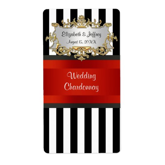 Noir Blanc rayé Noir Rouge Ribbon Étiquette de vin (Devant)
