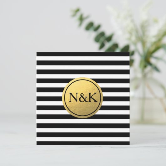 Noir blanc rayé & or Faire-part de mariage à huile (Debout devant)