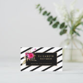 noir blanc rayures or carte de visite floral (Debout devant)