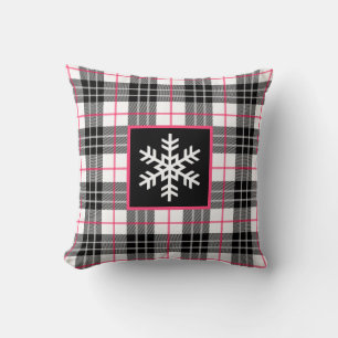 Noir, blanc, rose avec Coussin à flocons de neige