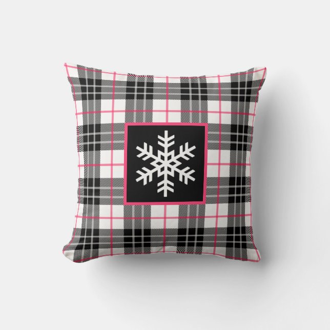 Noir, blanc, rose avec Coussin à flocons de neige (Recto)