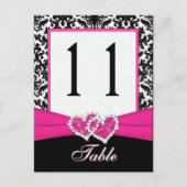 Noir, Blanc, Rose Damas Numéro de table Carte post (Devant)