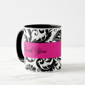 Noir, Blanc, Rose Damask Merci Mug (Devant gauche)