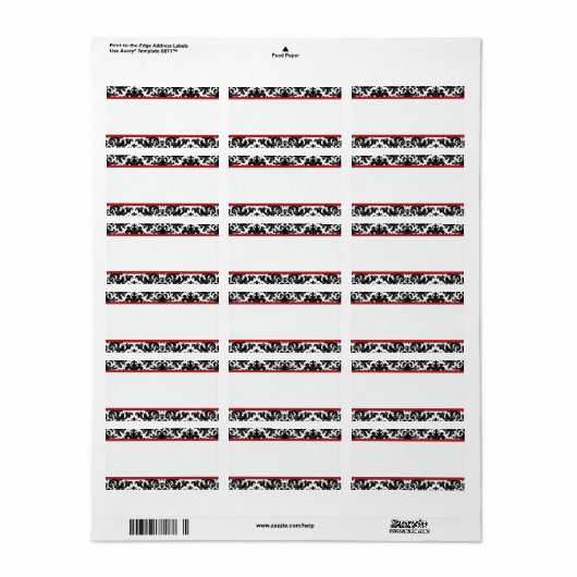 Noir Blanc Rouge Damas Étiquette d'impression à la (Feuille entière)