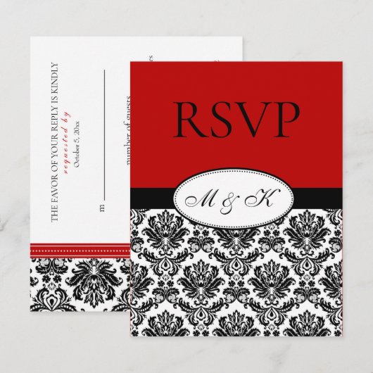 Noir blanc rouge Damas RSVP (Devant / Derrière)