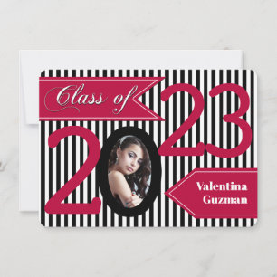 Noir Blanc Rouge rayé Photo Invitation