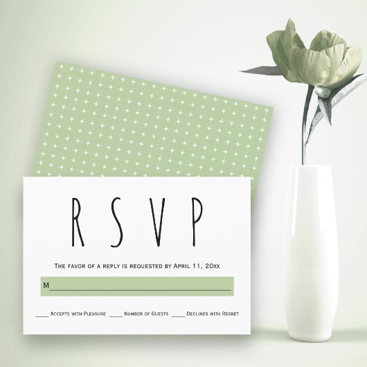 Noir, blanc, sauge vert typographie mariage RSVP