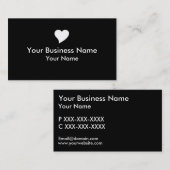 Noir blanc simple coeur cartes de visite (Devant / Derrière)