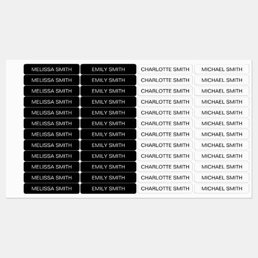 Noir Blanc Simple Enfants étanche Nom Étiquettes (Feuille)