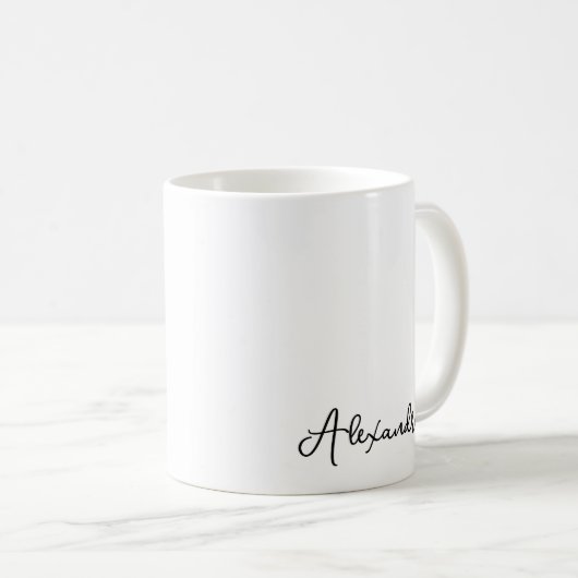 Noir Blanc Simple Script Monogramme Nom Coffee Mug (Devant droit)