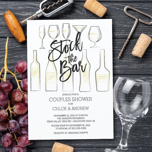 Noir blanc Stock le Bar Couples Douche Invitation