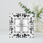 Noir/Blanc Sweet16 Damask Design Invitation d'anni (Debout devant)