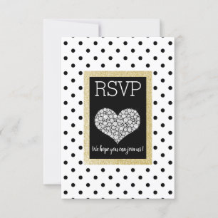 Noir Blanc Tache Or Cœur RSVP simple élégant