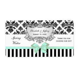 Noir Blanc Tige Damask Mint Étiquette d'eau Argent