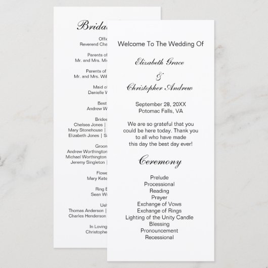 Noir Blanc traditionnel - Programme de mariage cla (Devant / Derrière)