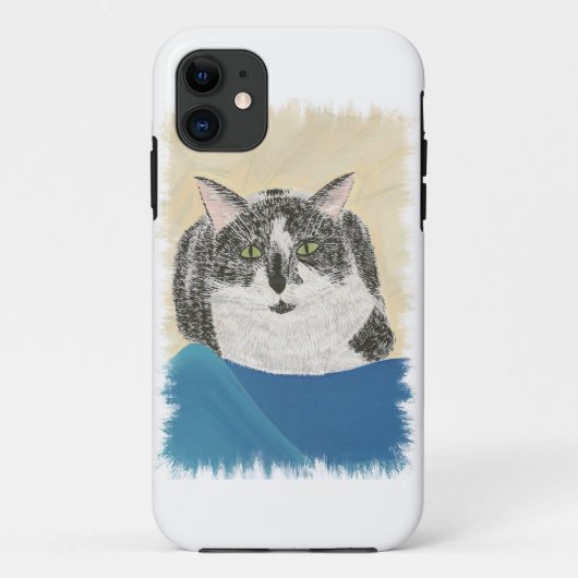 Noir Blanc Tuxedo Chat sur Blue iPhone 5 Coques (Dos)