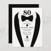Noir blanc Tuxedo Mens 80e anniversaire Invitation (Devant / Derrière)