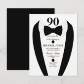 Noir blanc Tuxedo Mens 90e anniversaire Invitation (Devant / Derrière)