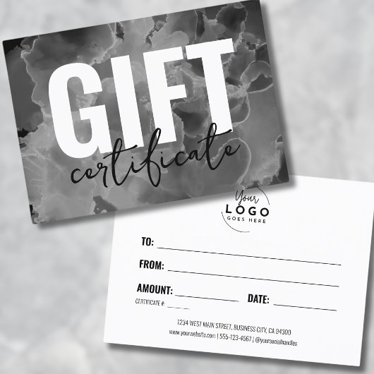 Noir Blanc Votre Logo Certificat Cadeau Profession