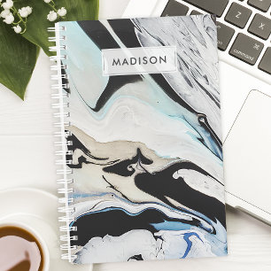 Noir Bleu Moderne Encre Liquide Marbre Personnalis