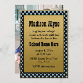 Noir bleu Polka point "Off To College" Invitation (Devant / Derrière)
