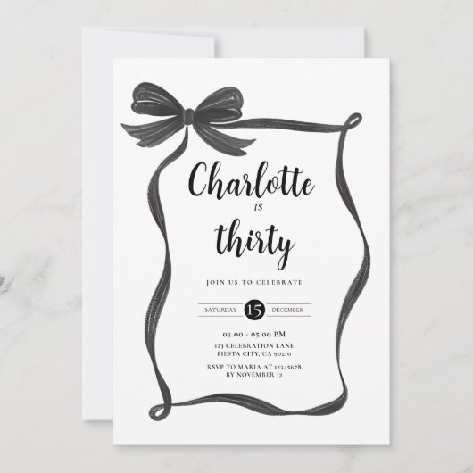 Noir Bow Coquette Bow 30e anniversaire Invitation (Devant)