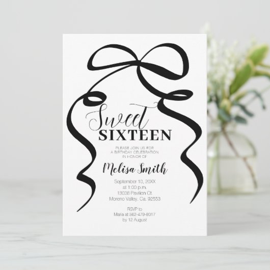 Noir Bow Invitation Anniversaire Coquette Ruban (Debout devant)