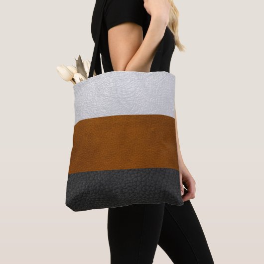 Noir, Brown, Blanc Faux Cuir - Sac fourre-tout (De près)