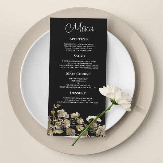 Noir brun fleur sauvage hiver Noir Menu Mariage