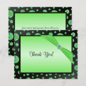 Noir, carte de remerciements scintillant de point (Devant / Derrière)