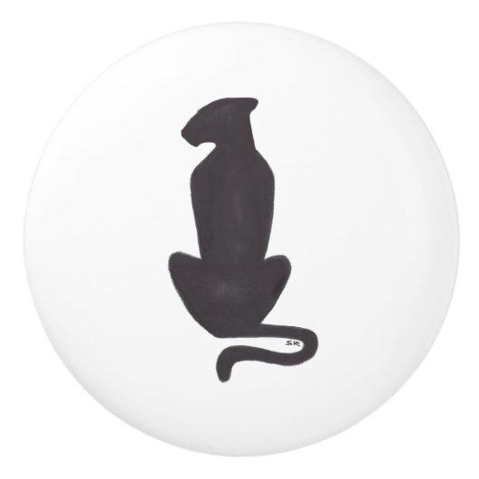 Noir Cat Silhouette bouton en céramique (Devant)