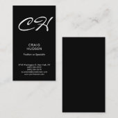 Noir Chic Monogram Carte de visite professionnel (Devant / Derrière)
