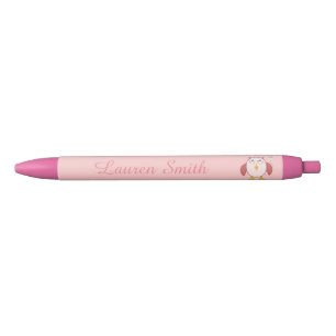Noir Chouette de fille rose mignonne Stylo personnalisé