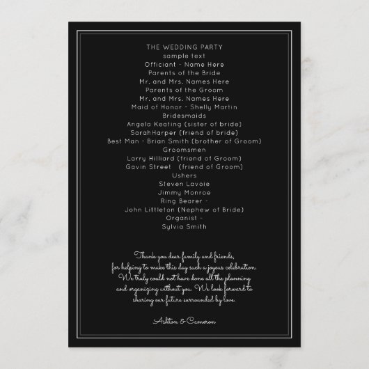 Noir clair Modèle du programme de mariage simple (Dos)