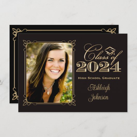 Noir, Classe d'or de 2014 Invitation de diplôme ph (Devant / Derrière)