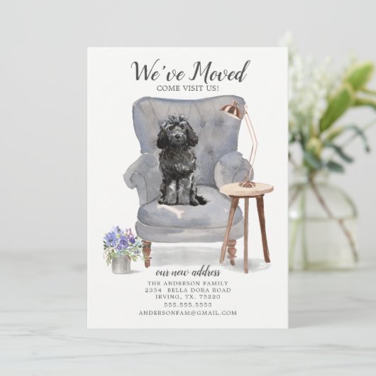 Noir Cockapoo Moving Faire-part (Debout devant)