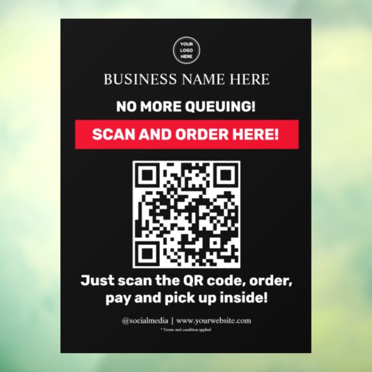 Noir | Code QR Menu Scan Order Fenêtre Autocollant (Feuille 3)