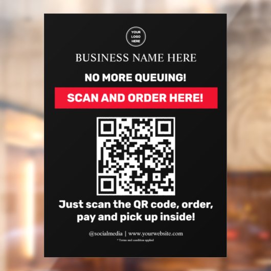 Noir | Code QR Menu Scan Order Fenêtre Autocollant (Feuille 2)