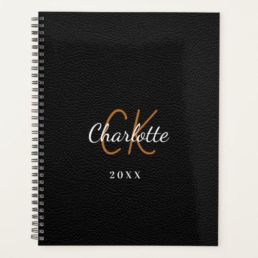 Noir cuir monogramme initiales nom 2025 (Devant)